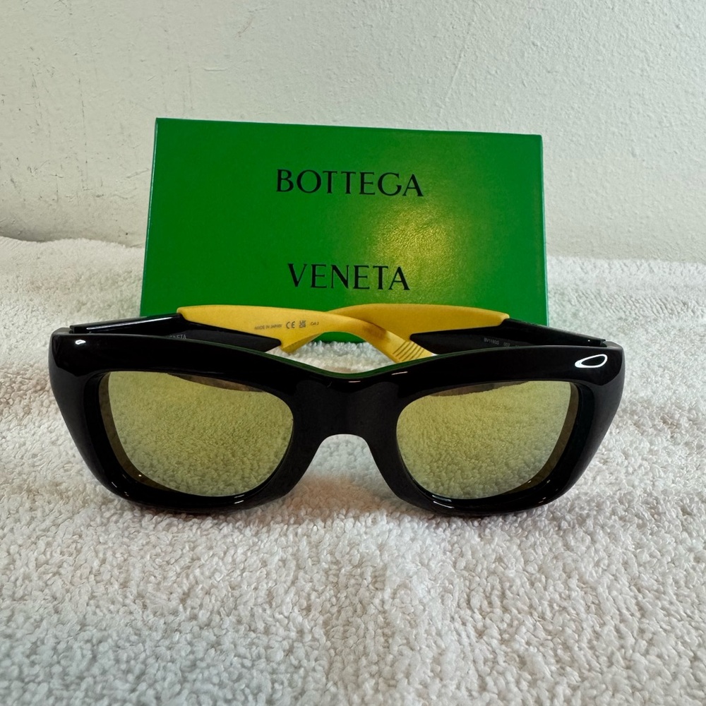 Bottega Veneta Brown/ Yellow Mirror Rectangle Sunglasses BV182S